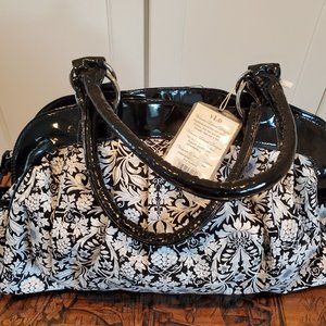 Victoria Leland Black n White Large, Floral cloth handbag - NEW with tag!